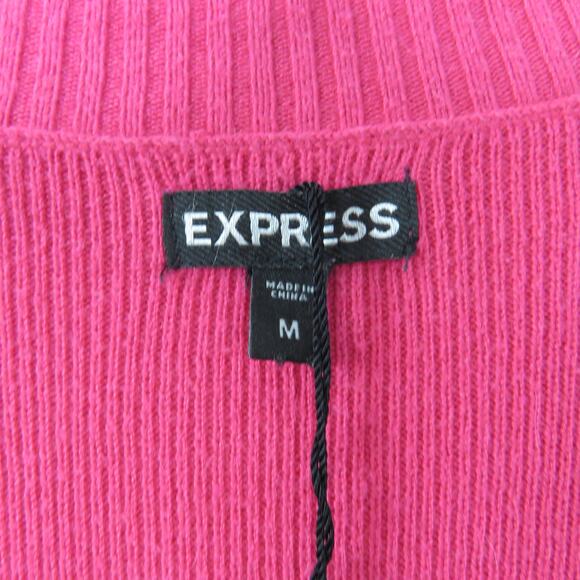 Express Pink V-Neck Sweater Classic Knit Hot Pink Barbie Style Cozycore Medium - Picture 5 of 5